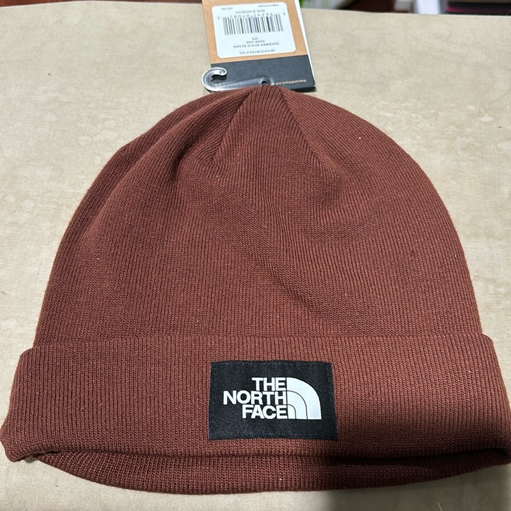 North Face dark brown beanie